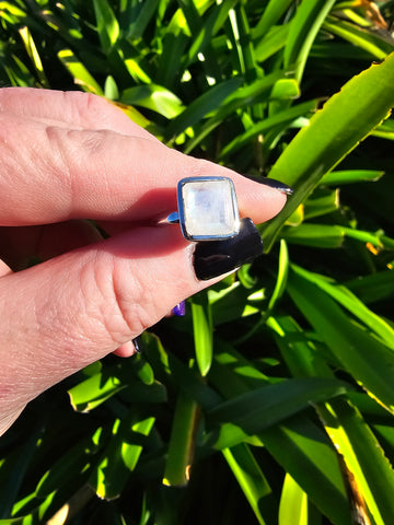 Rainbow Moonstone | Faceted Sterling Silver Adjustable Ring A