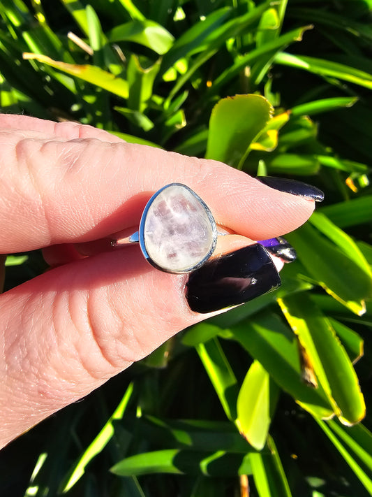 Rainbow Moonstone | Rose Cut Sterling Silver Adjustable Ring E