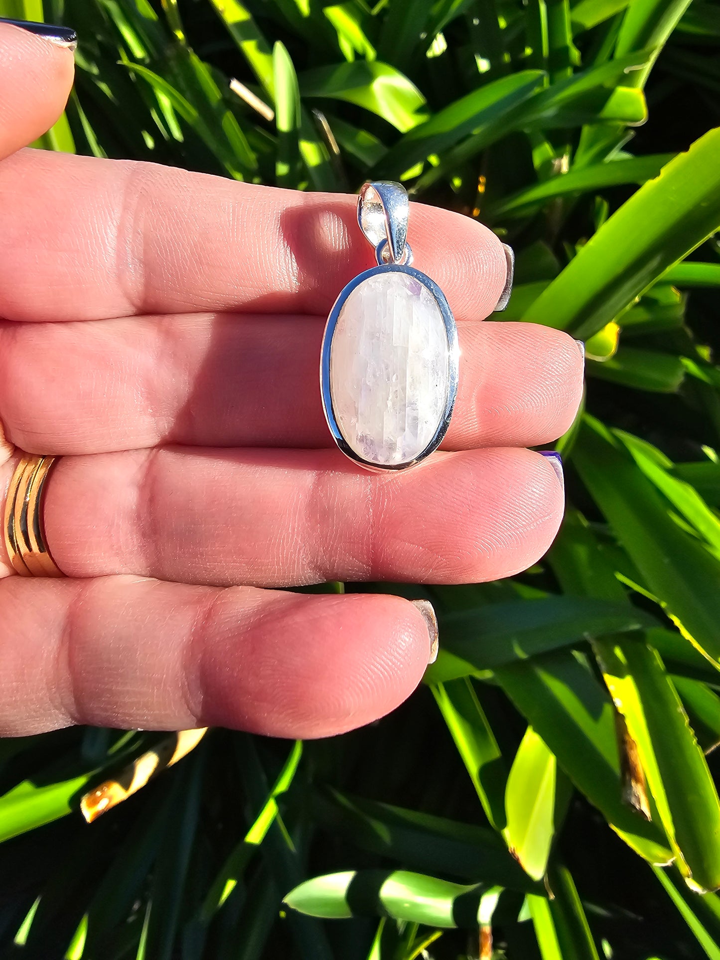 Rainbow Moonstone | Polished Sterling Silver Pendant C