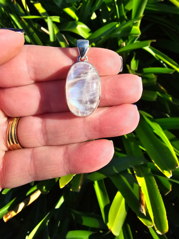 Rainbow Moonstone | Polished Sterling Silver Pendant D