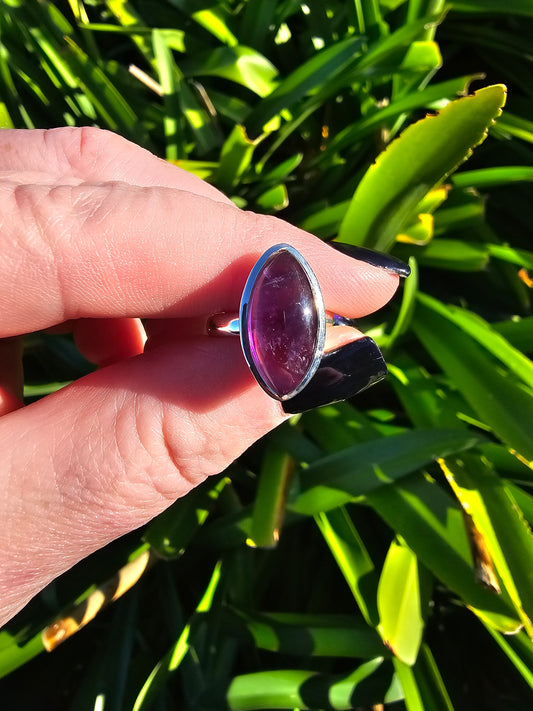 Amethyst | Polished Sterling Silver Adjustable Ring H