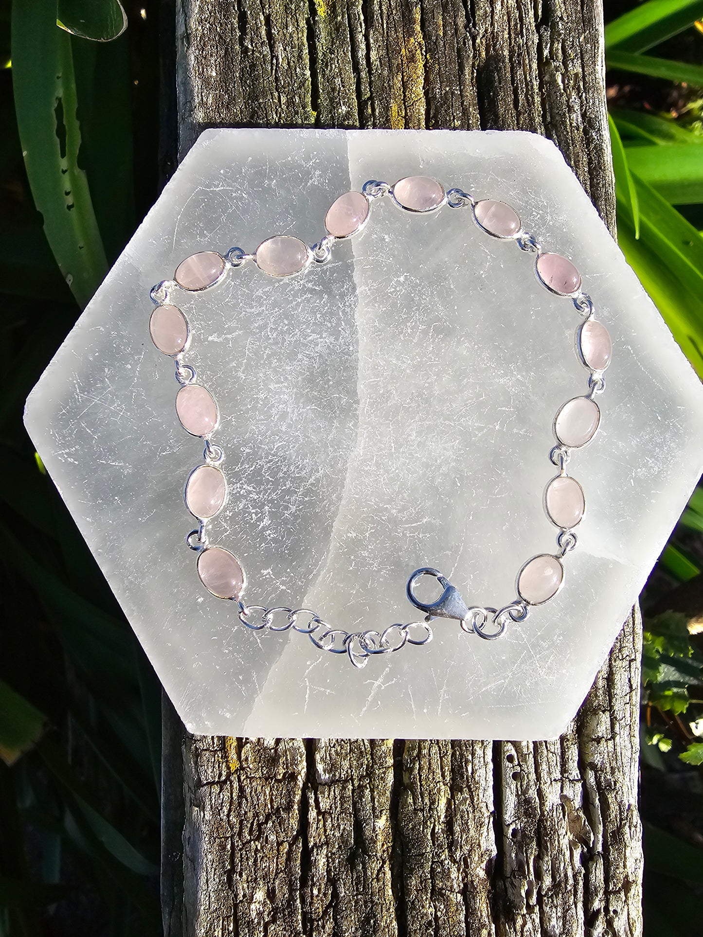 Rose Quartz | Polished Sterling Silver Adjustable Bracelet