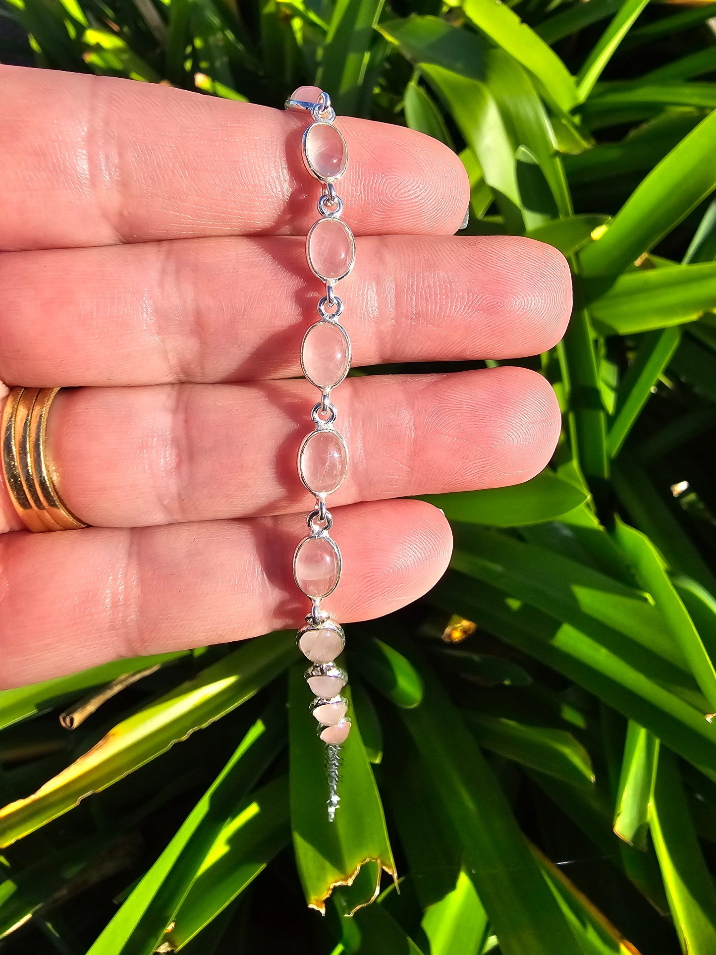 Rose Quartz | Polished Sterling Silver Adjustable Bracelet