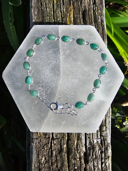 Emerald | Polished Sterling Silver Adjustable Bracelet