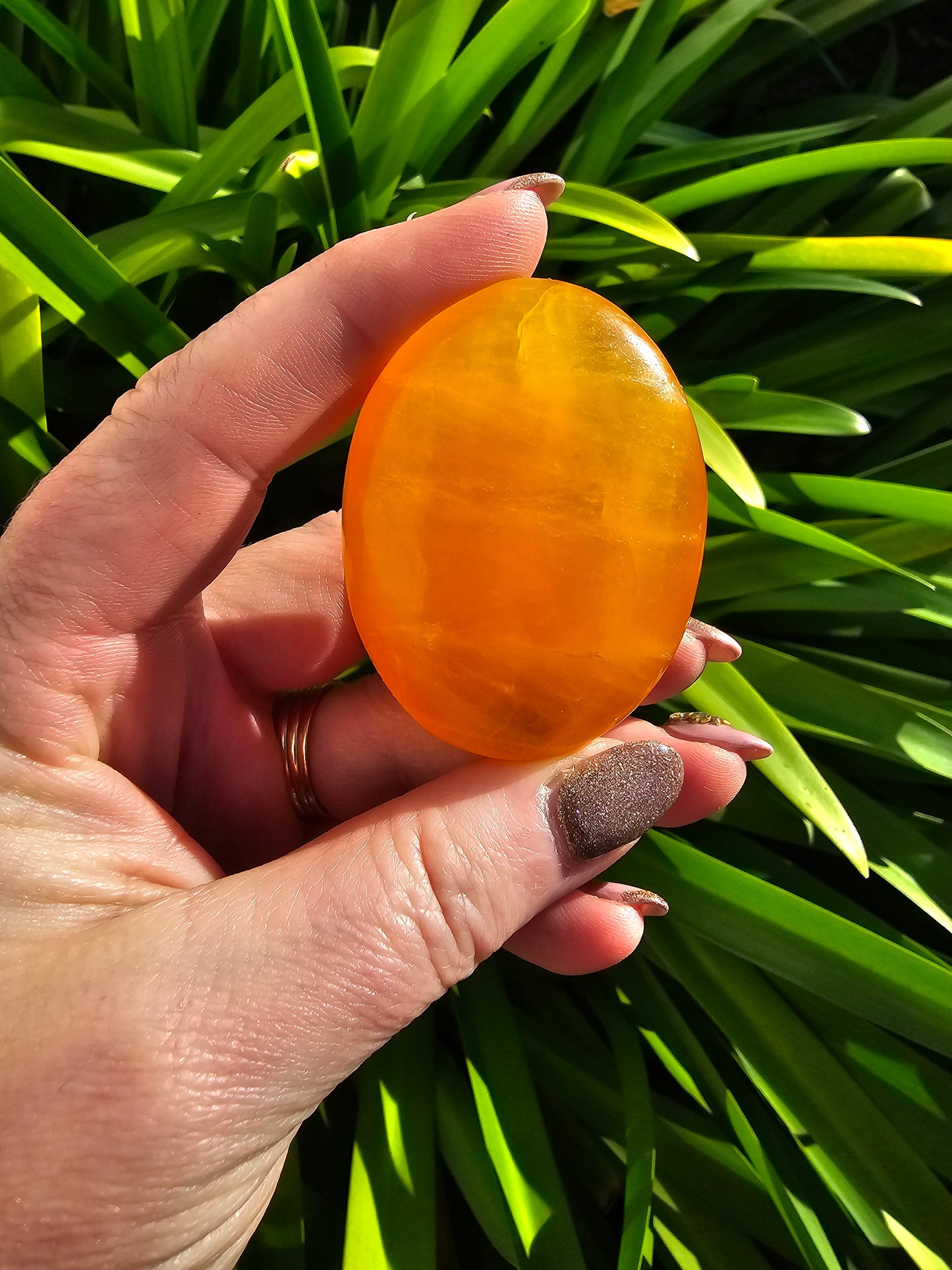 Orange Calcite Large Palm Stone