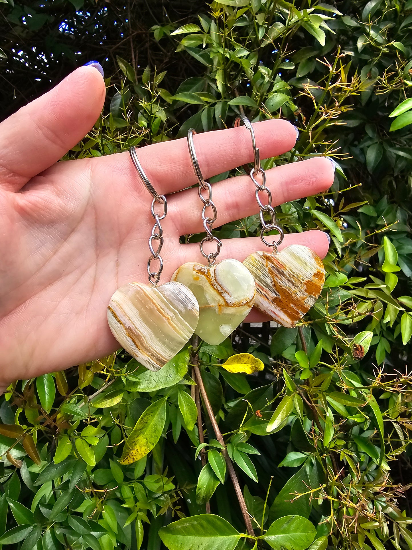 Banded Calcite Heart Keyring