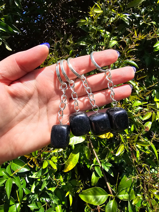 Black Onyx Tumbled Stone Keyring