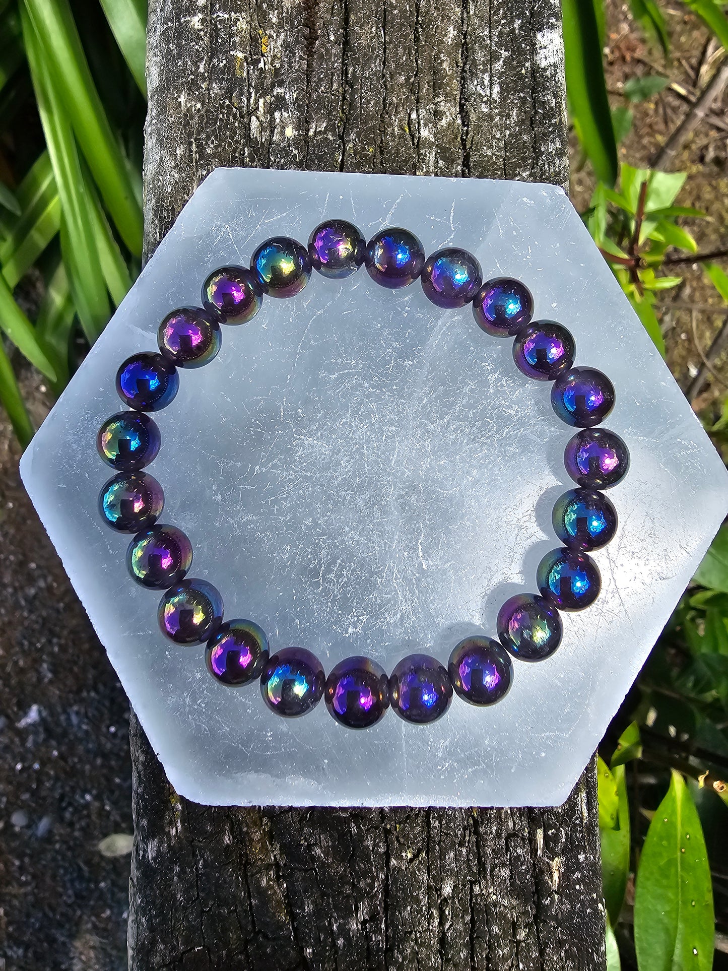 Rainbow Hematite | Round Bead Bracelet