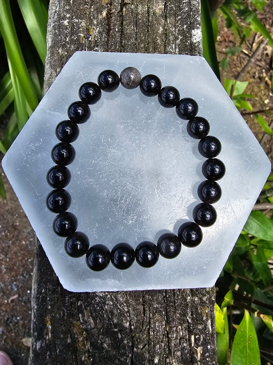 Silver Sheen Obsidian | Round Bead Bracelet