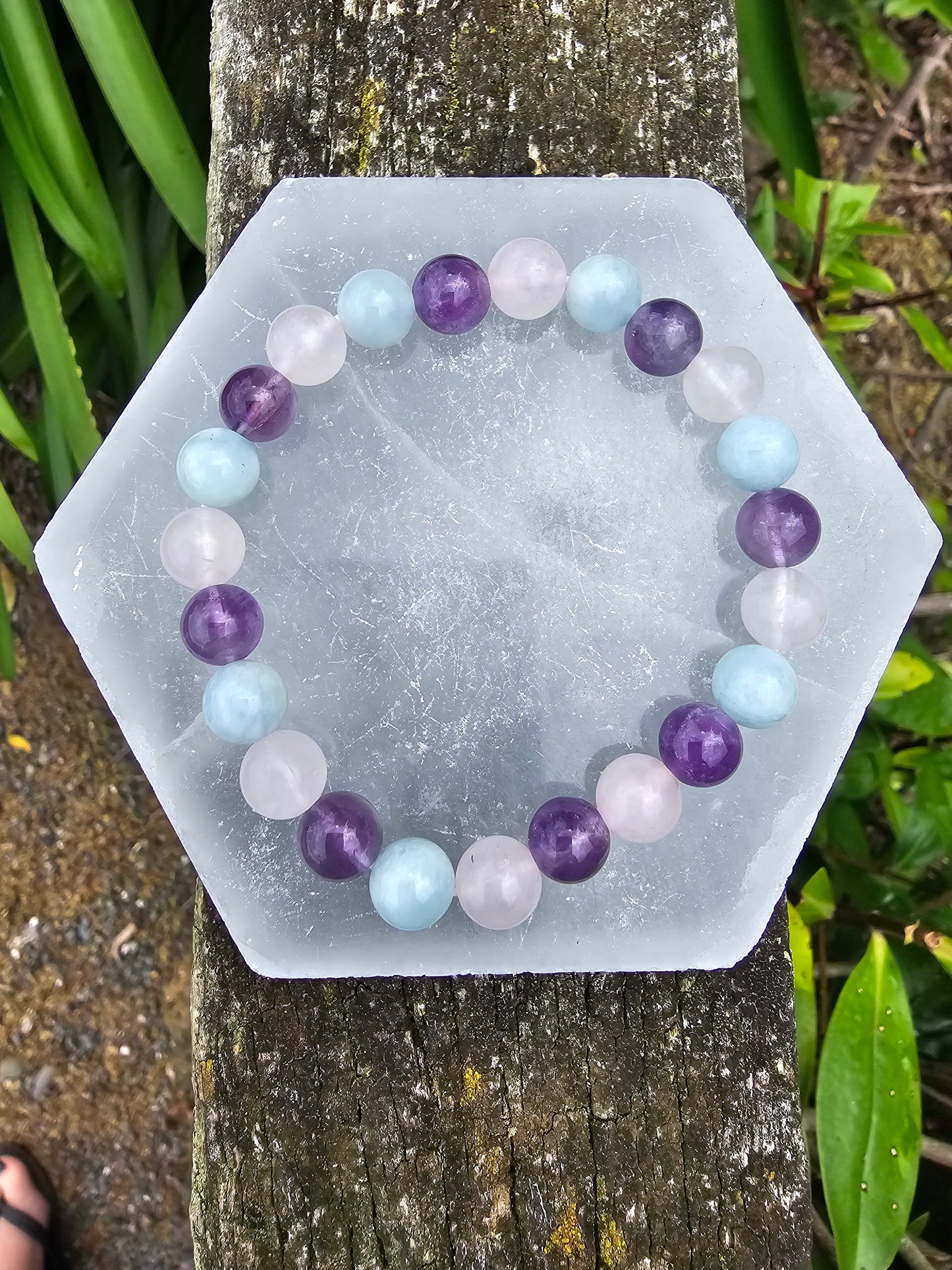 Amethyst, Aquamarine & Rose Quartz | Round Bead Bracelet