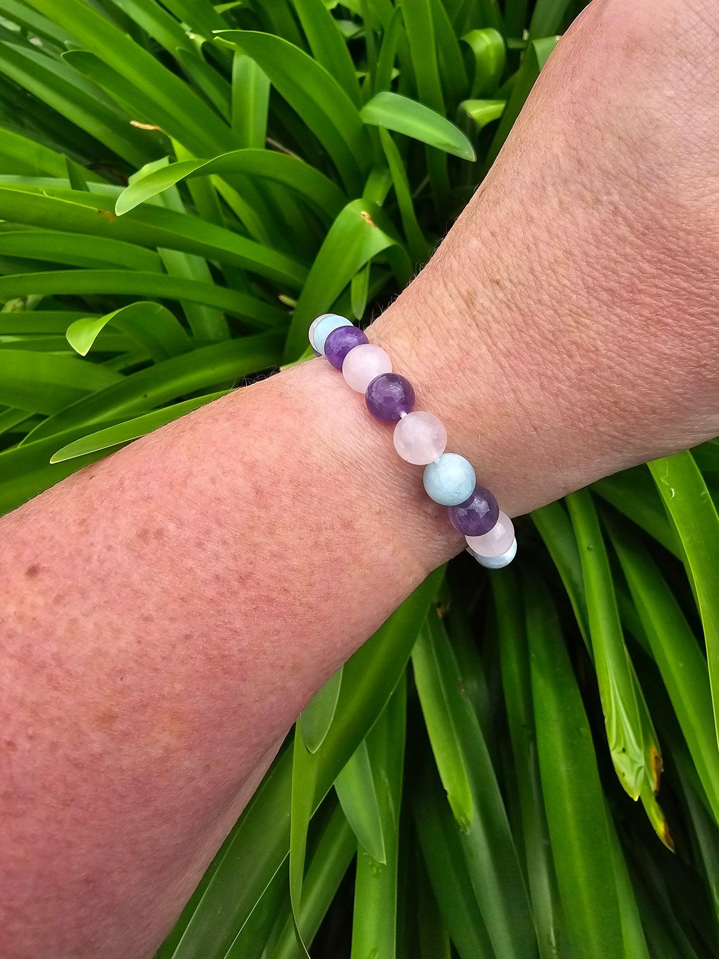 Amethyst, Aquamarine & Rose Quartz | Round Bead Bracelet