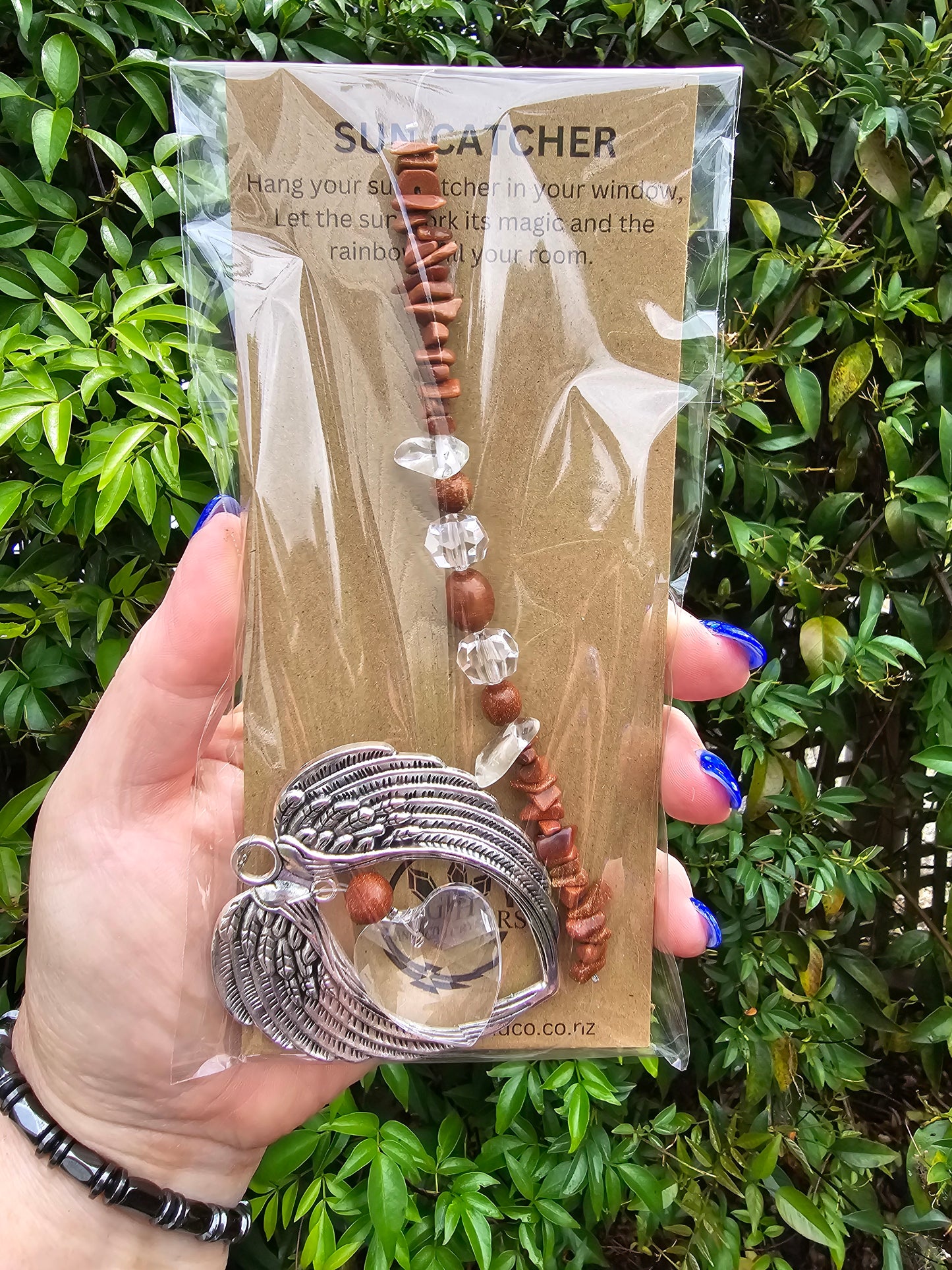 Goldstone | Angel Wing Heart Sun Catcher