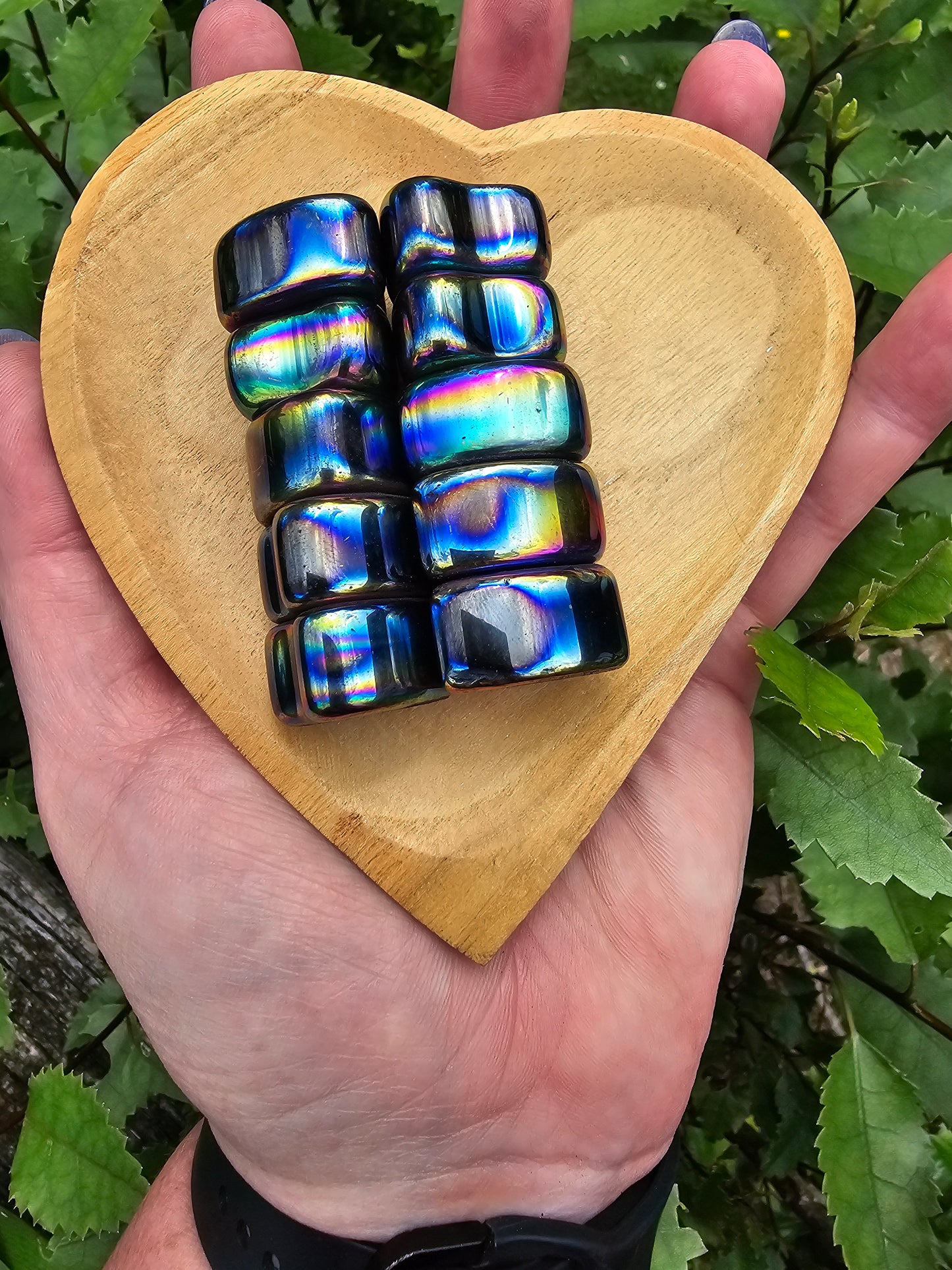 Magnetic Rainbow Hematite Heart Tumbled Stones 10 Pack Valued at $30