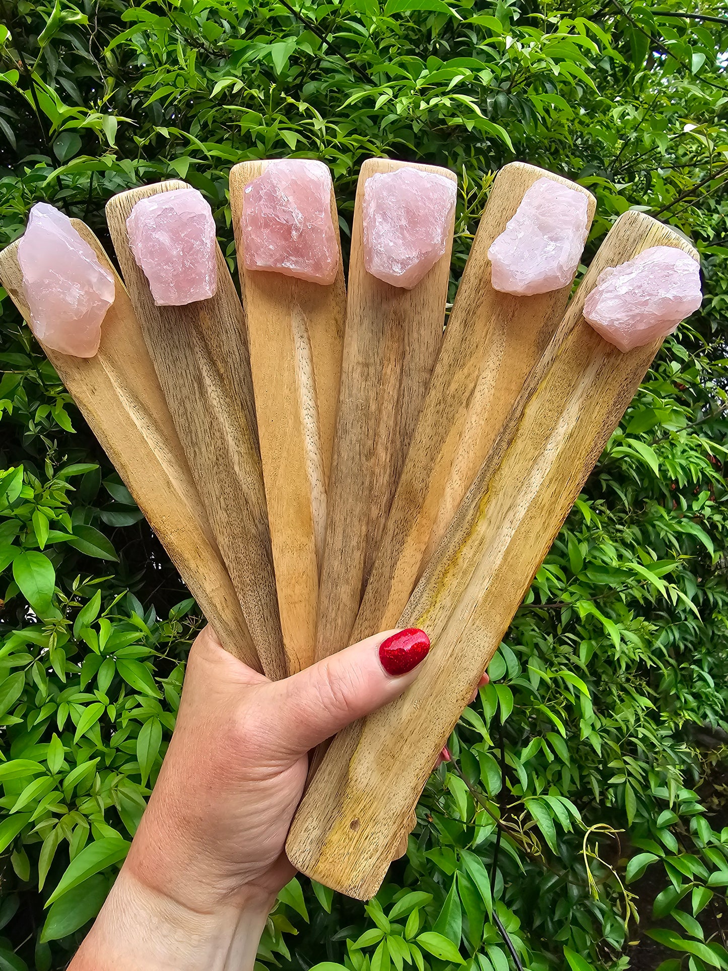 Rose Quartz Rough | Wooden Incense Holder