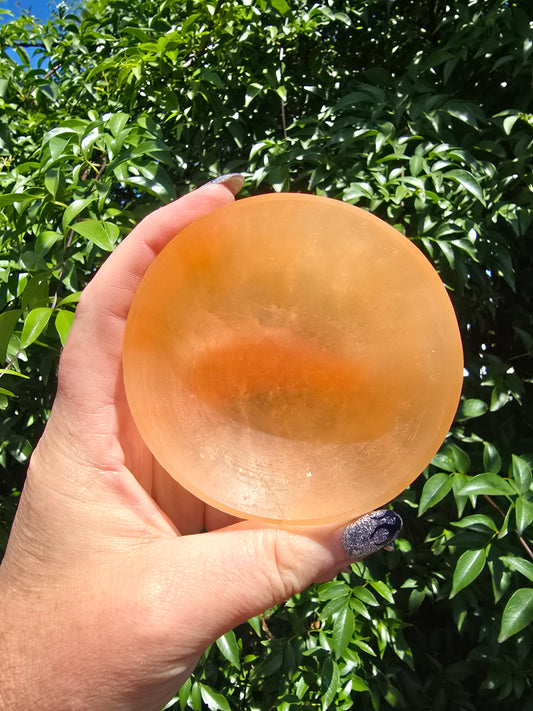 Orange Selenite Round Bowl Small