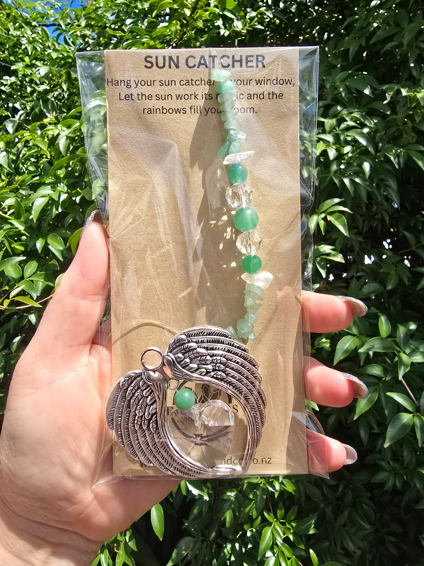 Green Aventurine | Angel Wing Heart Sun Catcher