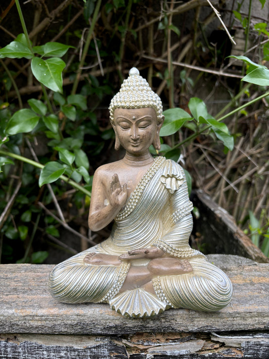 Gold & White Meditating Buddha Medium