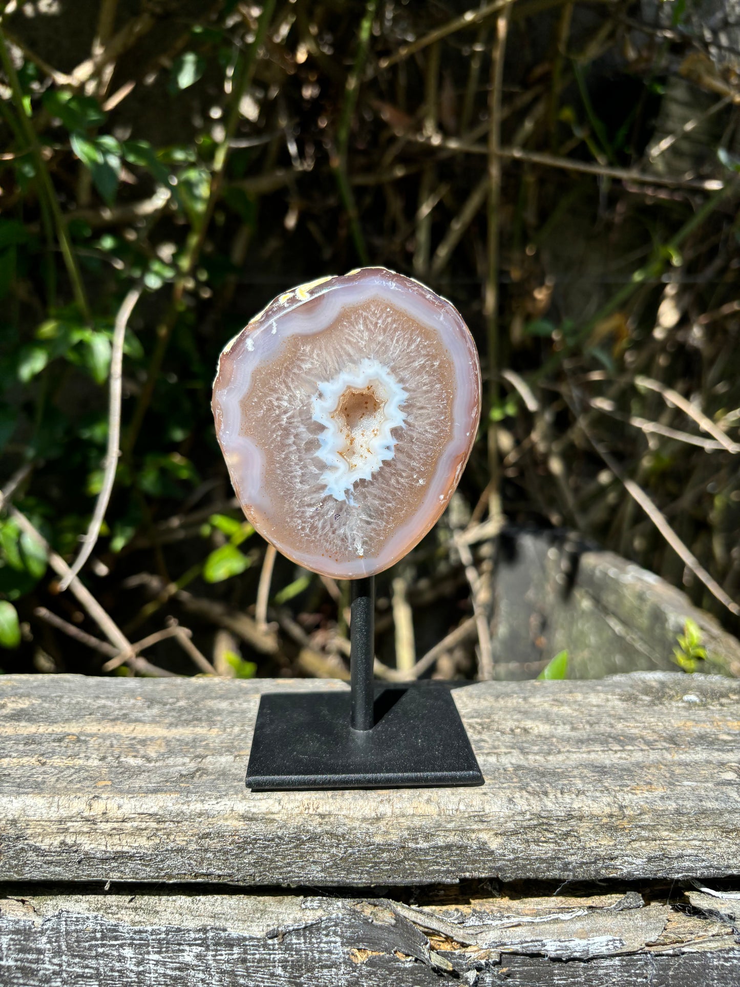 Natural Agate Geode On Metal Stand B