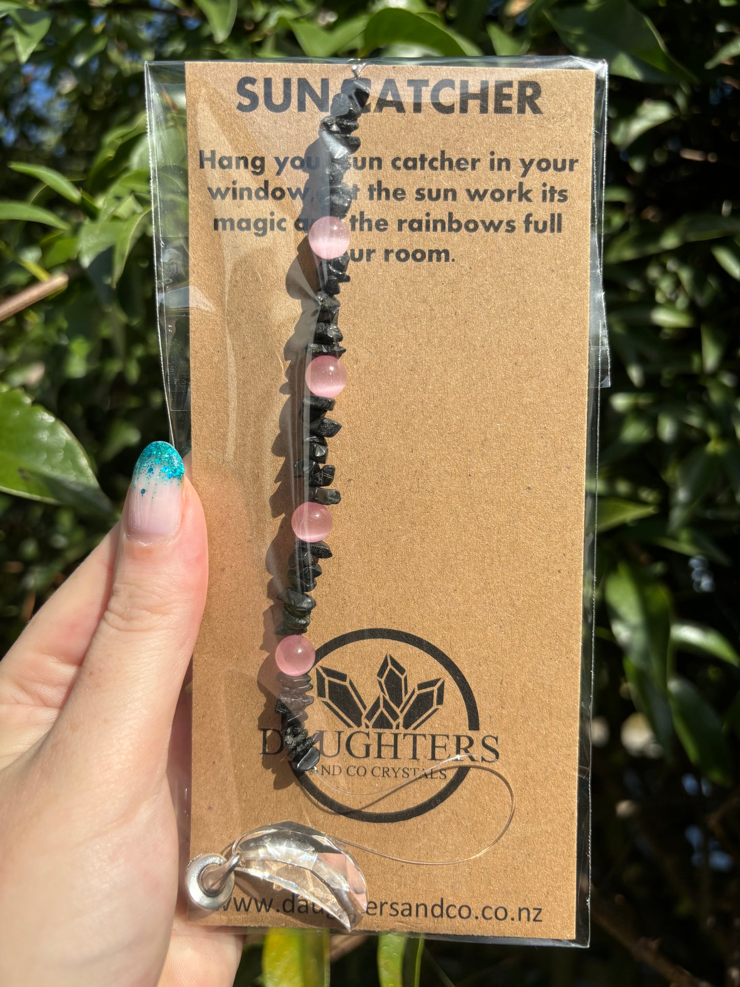 Black Tourmaline & Pink Cats Eye | Moon Sun Catcher