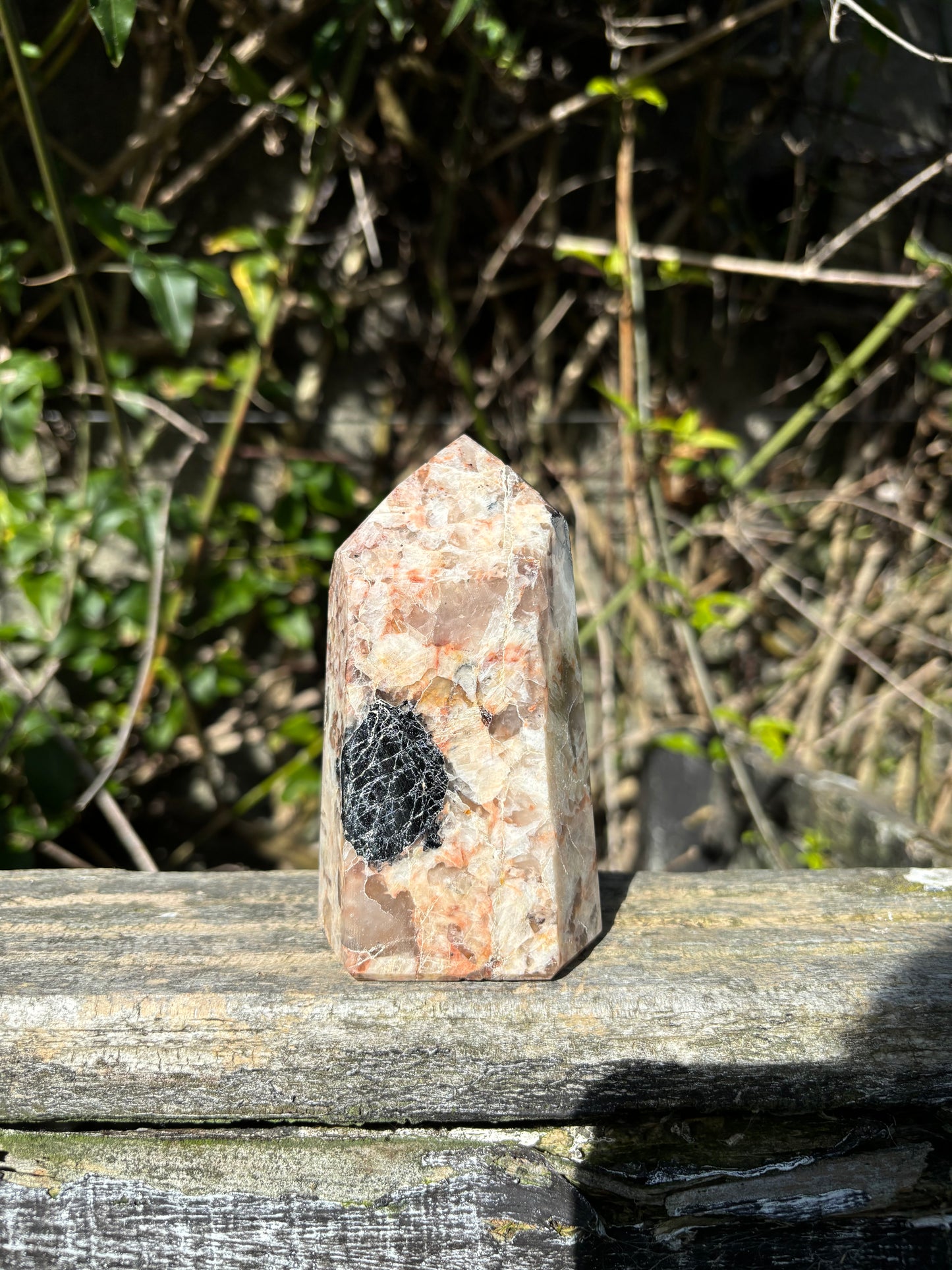 Peach Moonstone With Tourmaline Point A