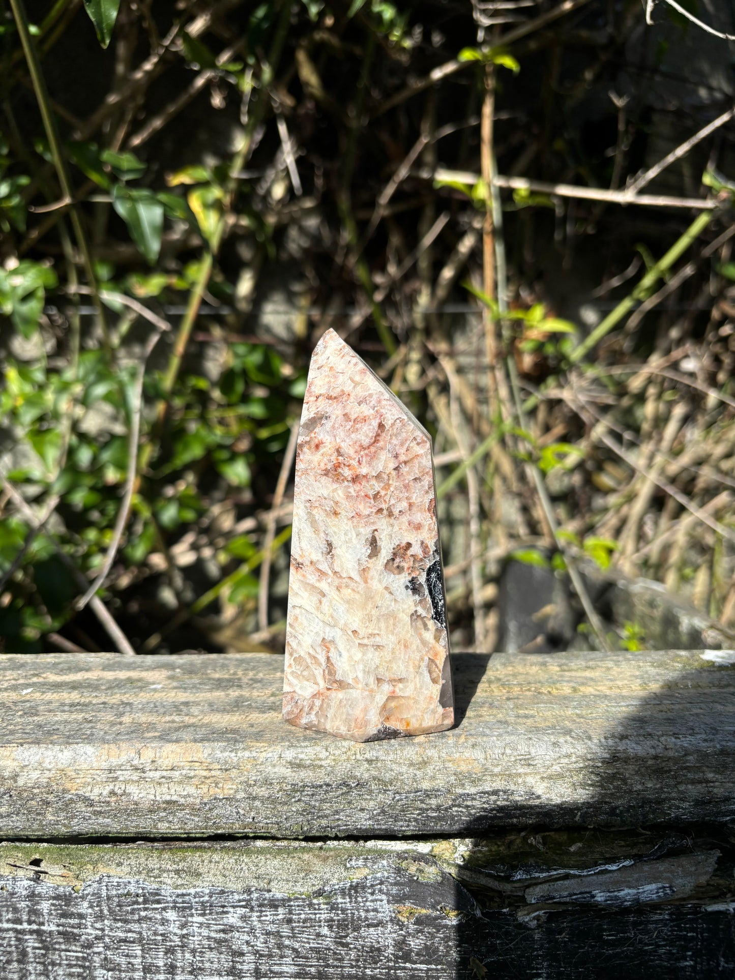 Peach Moonstone With Tourmaline Point A