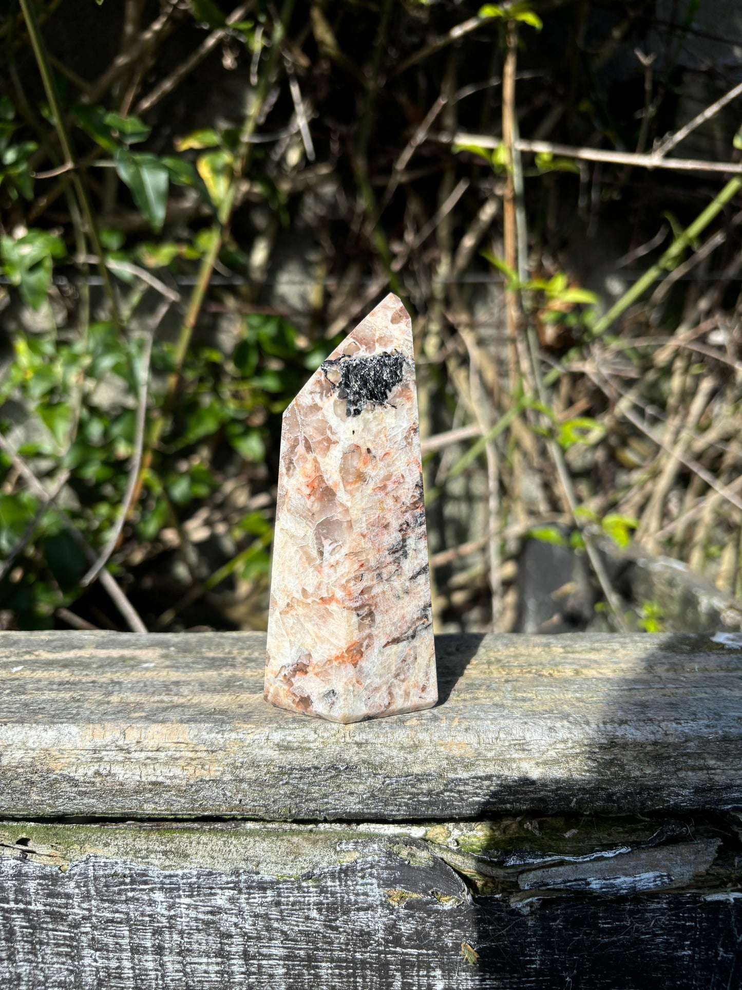 Peach Moonstone With Tourmaline Point A