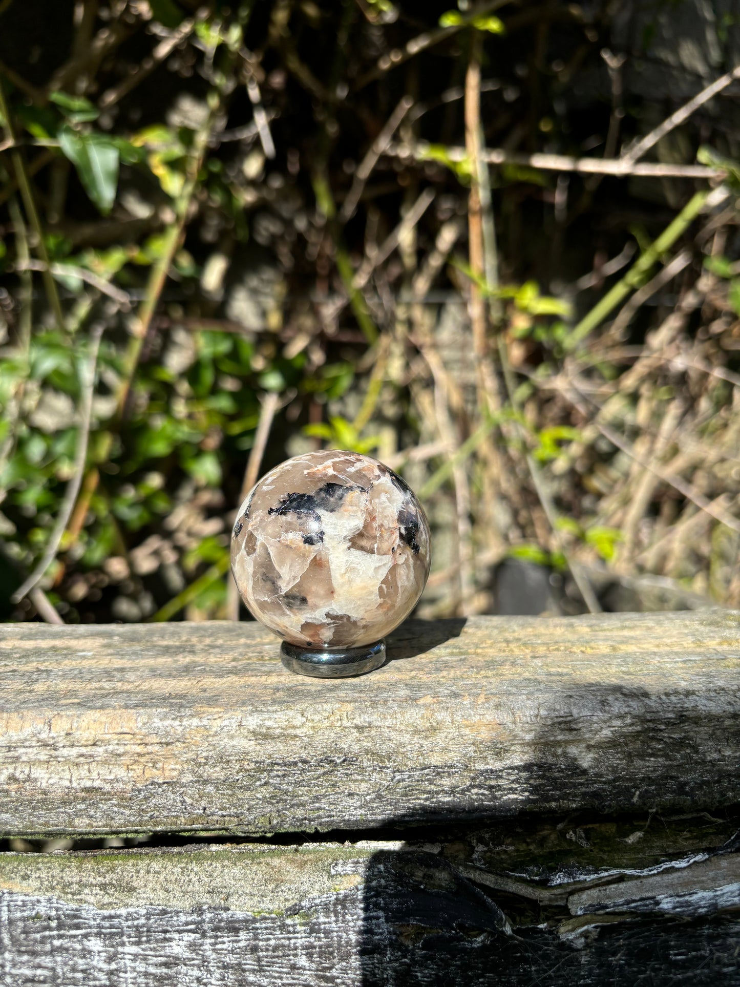 Peach Moonstone With Tourmaline Sphere C