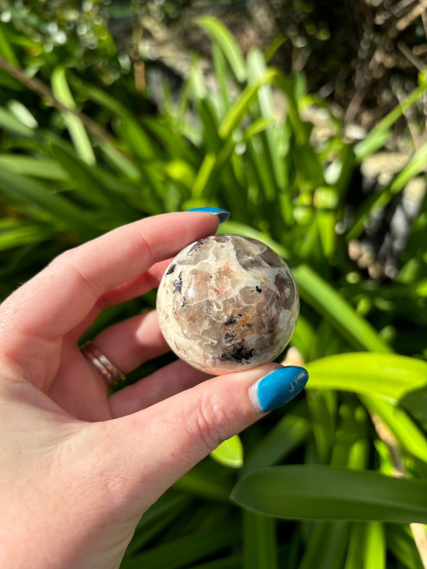 Peach Moonstone With Tourmaline Sphere C