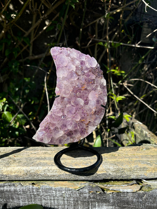 Amethyst Druze Moon on Metal Stand large