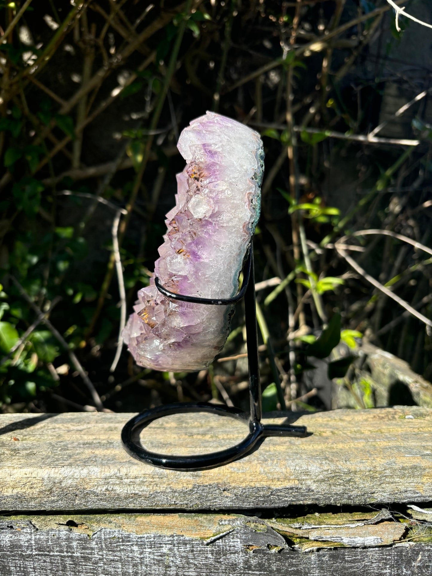 Amethyst Druze Moon on Metal Stand large