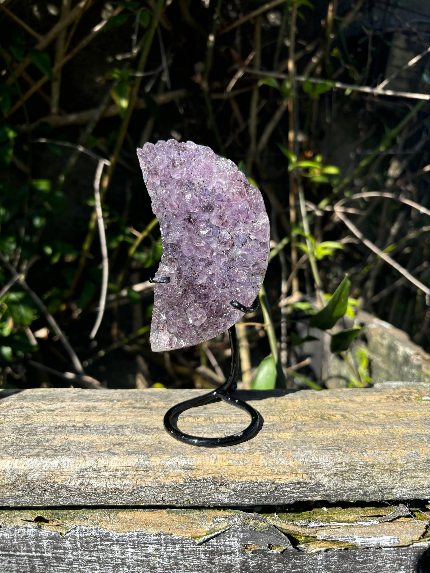 Amethyst Druze Moon on Metal Stand Small