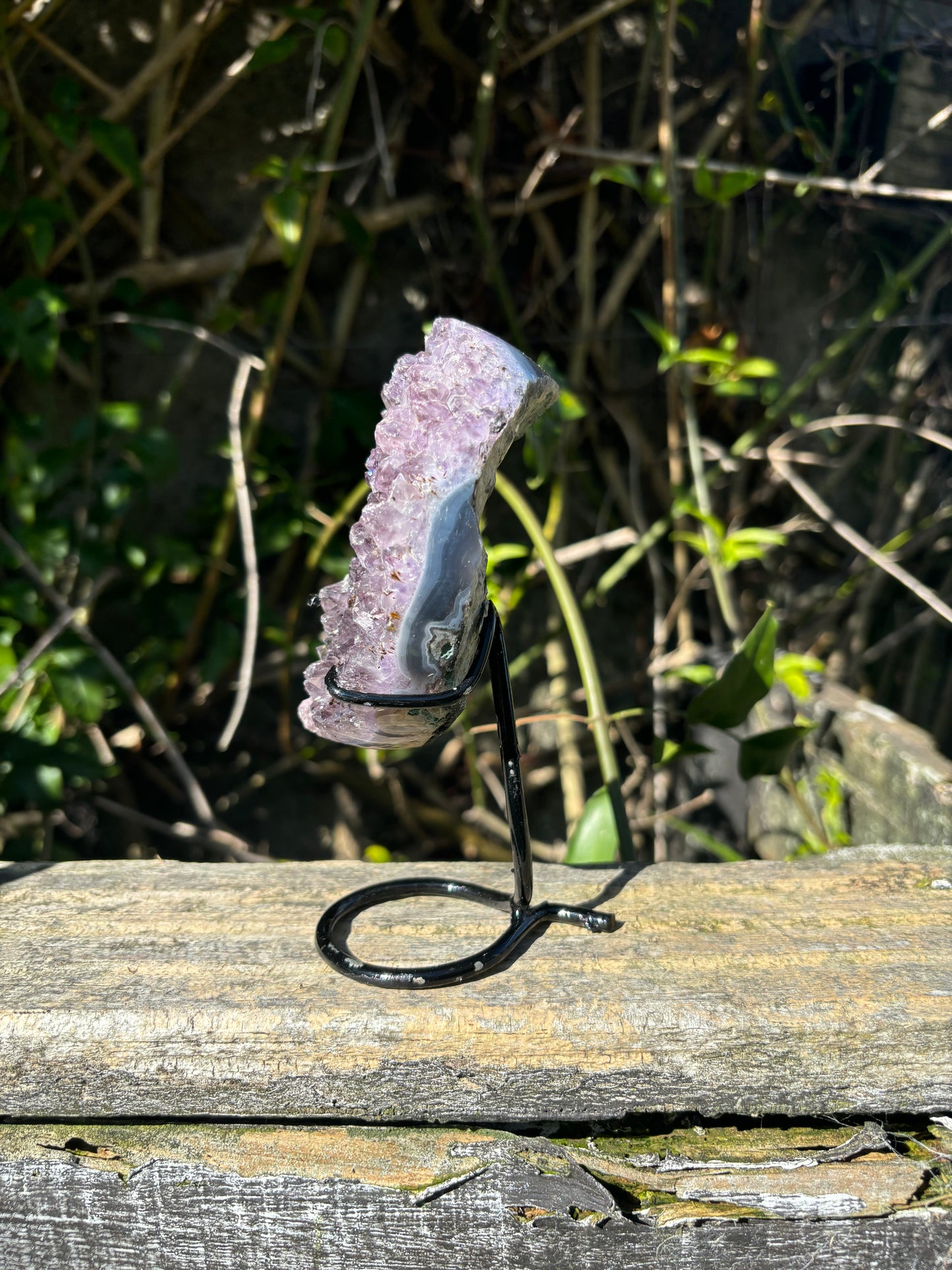 Amethyst Druze Moon on Metal Stand Small