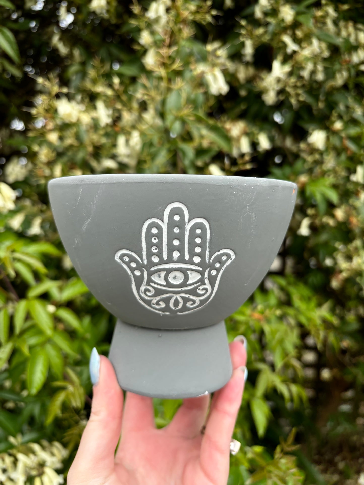 Hamsa Grey Terracotta Smudge Bowl