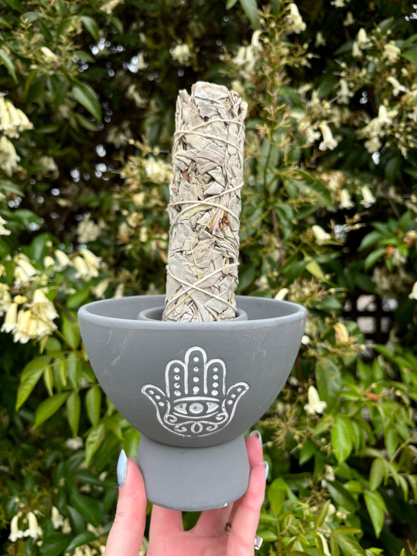 Hamsa Grey Terracotta Smudge Bowl