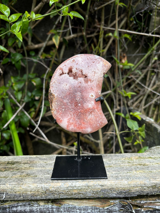 Pink Amethyst Moon On Stand