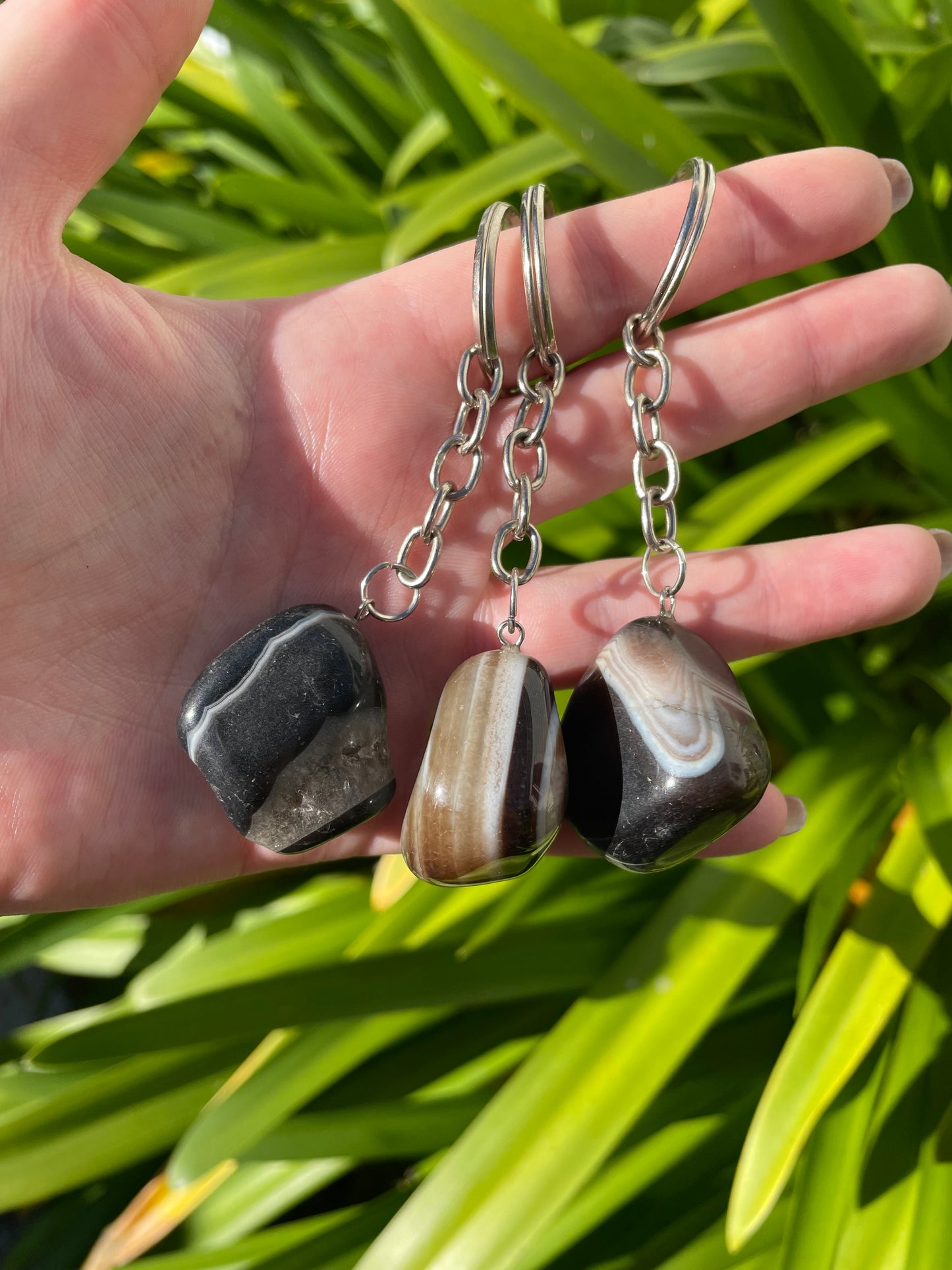 Black Agate Tumbled Crystal Keyring