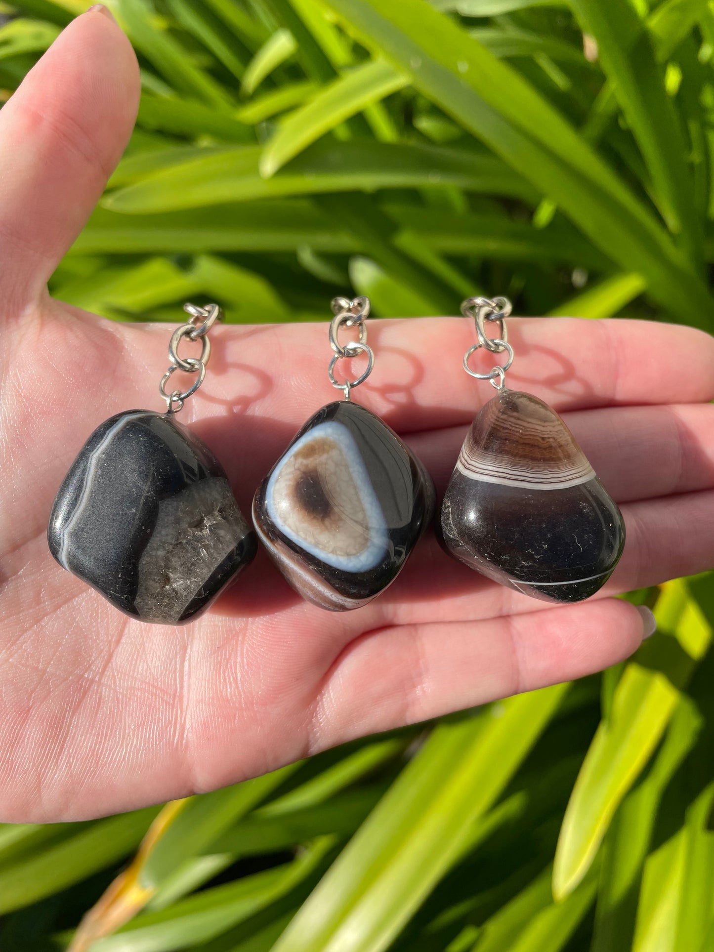 Black Agate Tumbled Crystal Keyring