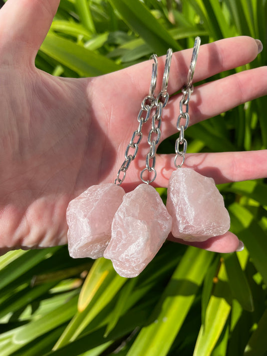 Rose Quartz Rough Crystal Keyring