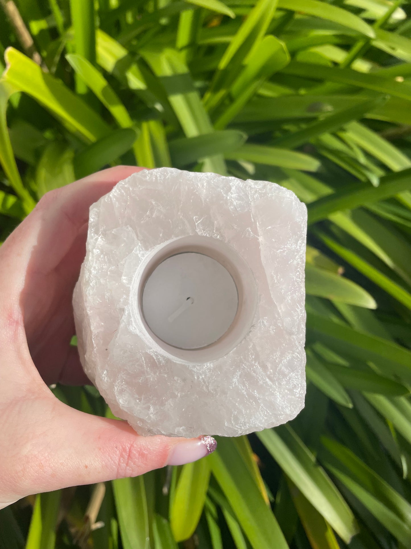 Rose Quartz Rough Candle Holder B