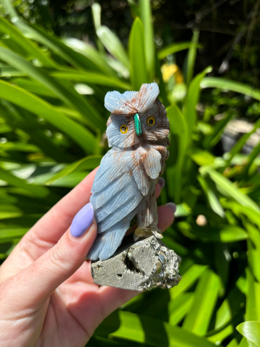 Angelite & Pyrite Owl