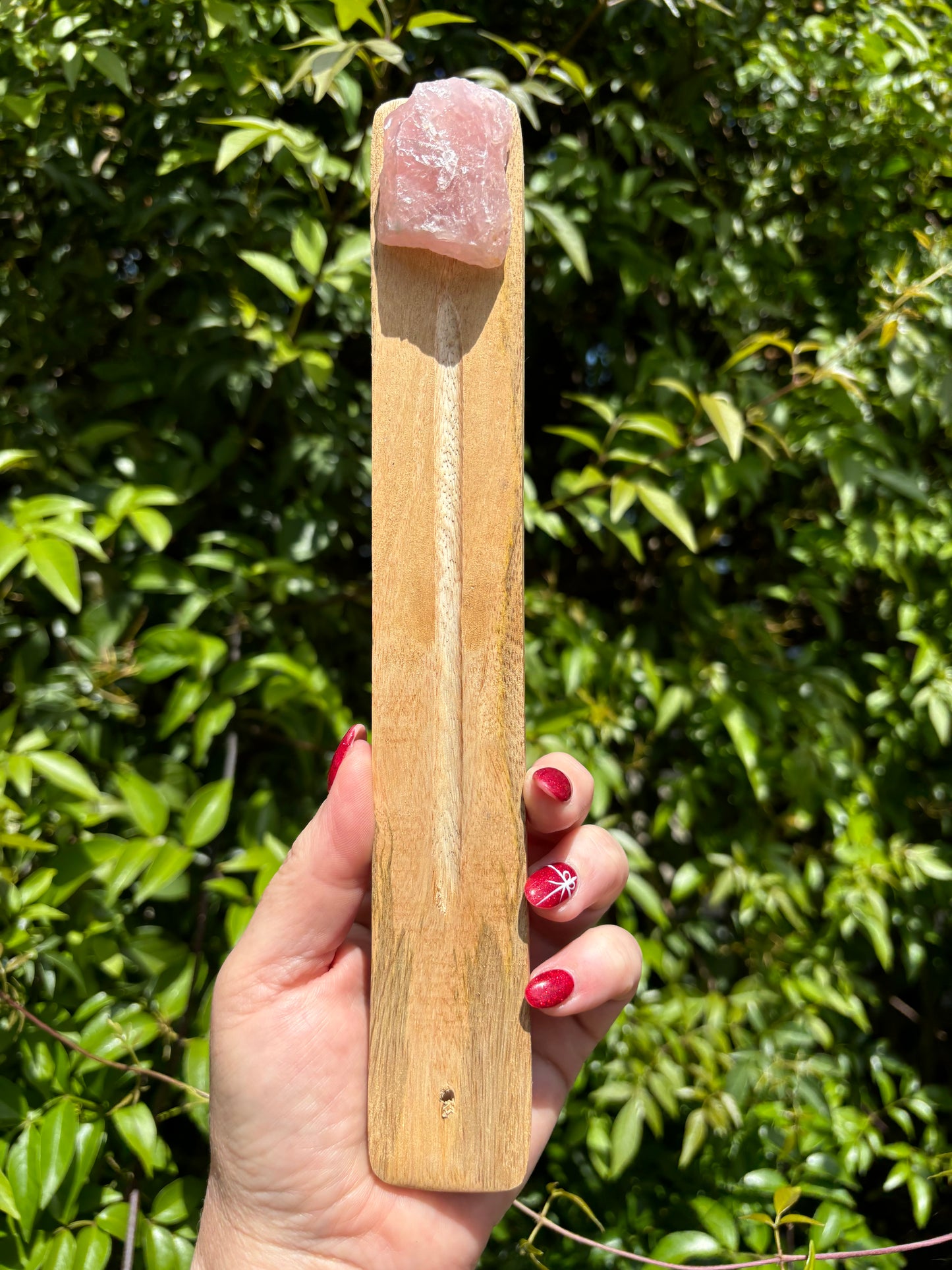 Rose Quartz Rough | Wooden Incense Holder