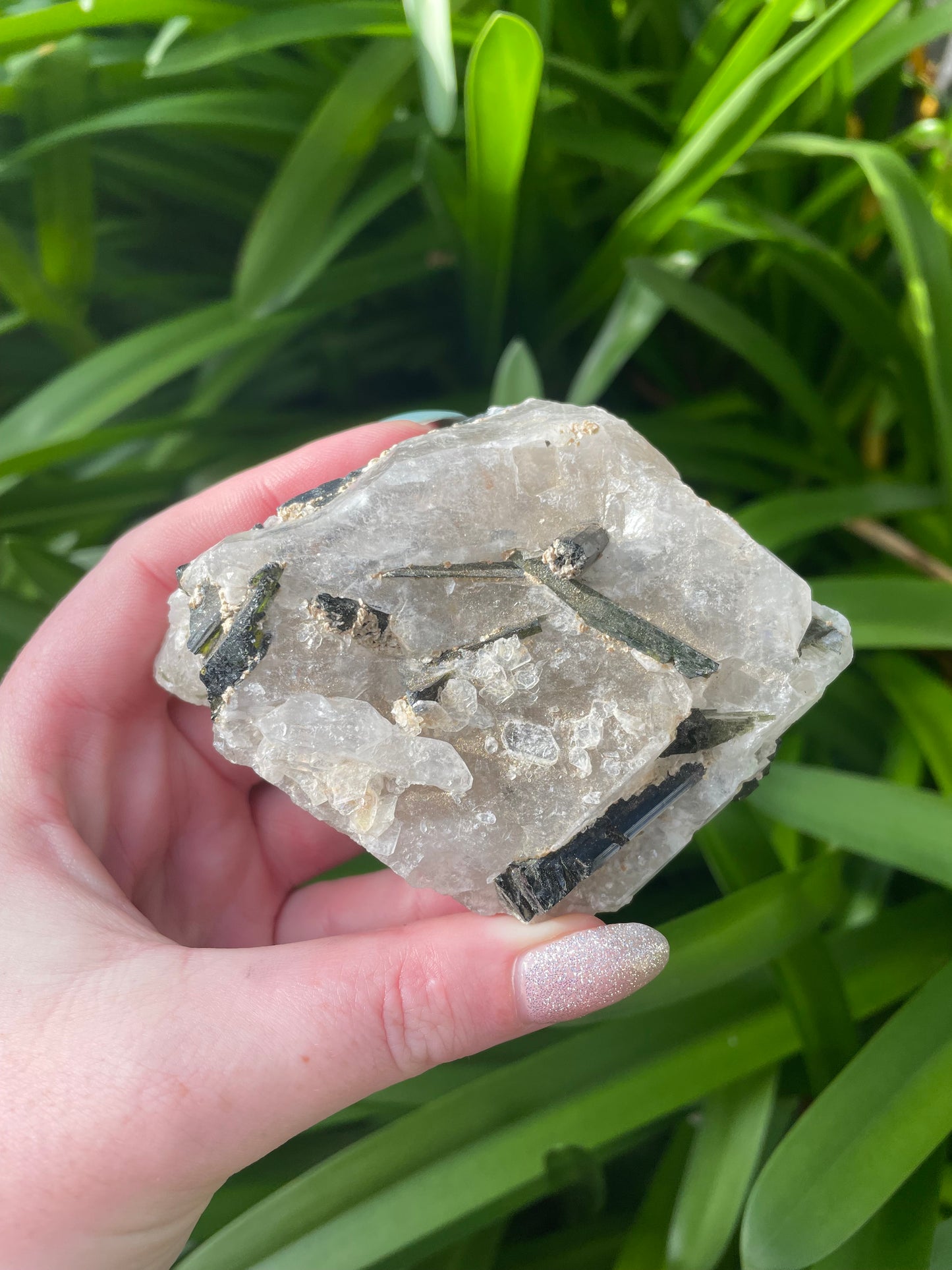 Green Tourmaline in Quartz Rough Piece B