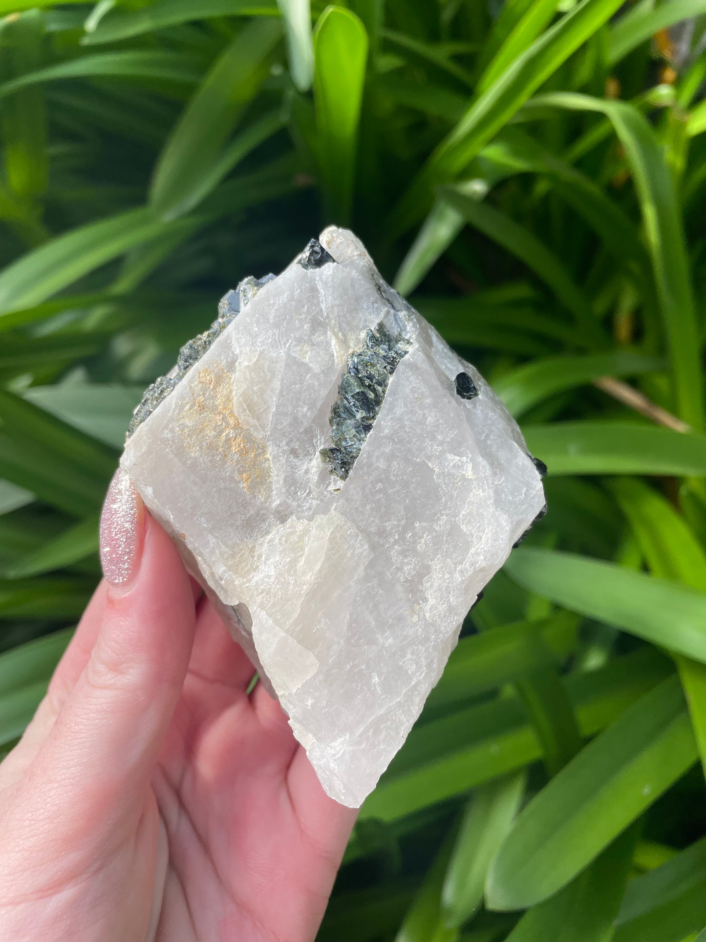 Green Tourmaline in Quartz Rough Piece B