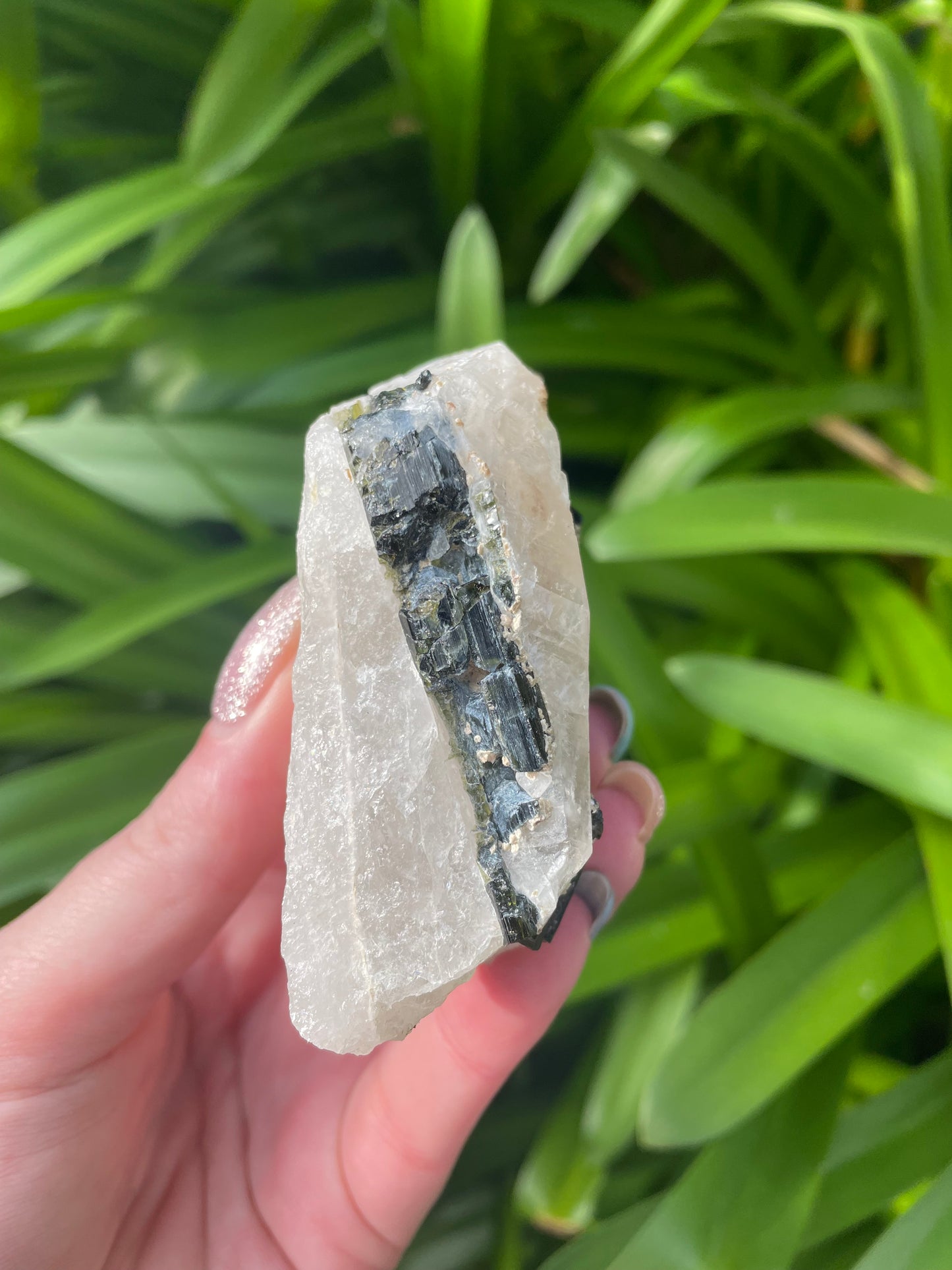 Green Tourmaline in Quartz Rough Piece B