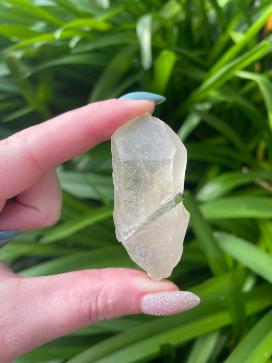 Green Tourmaline in Quartz Rough Piece C