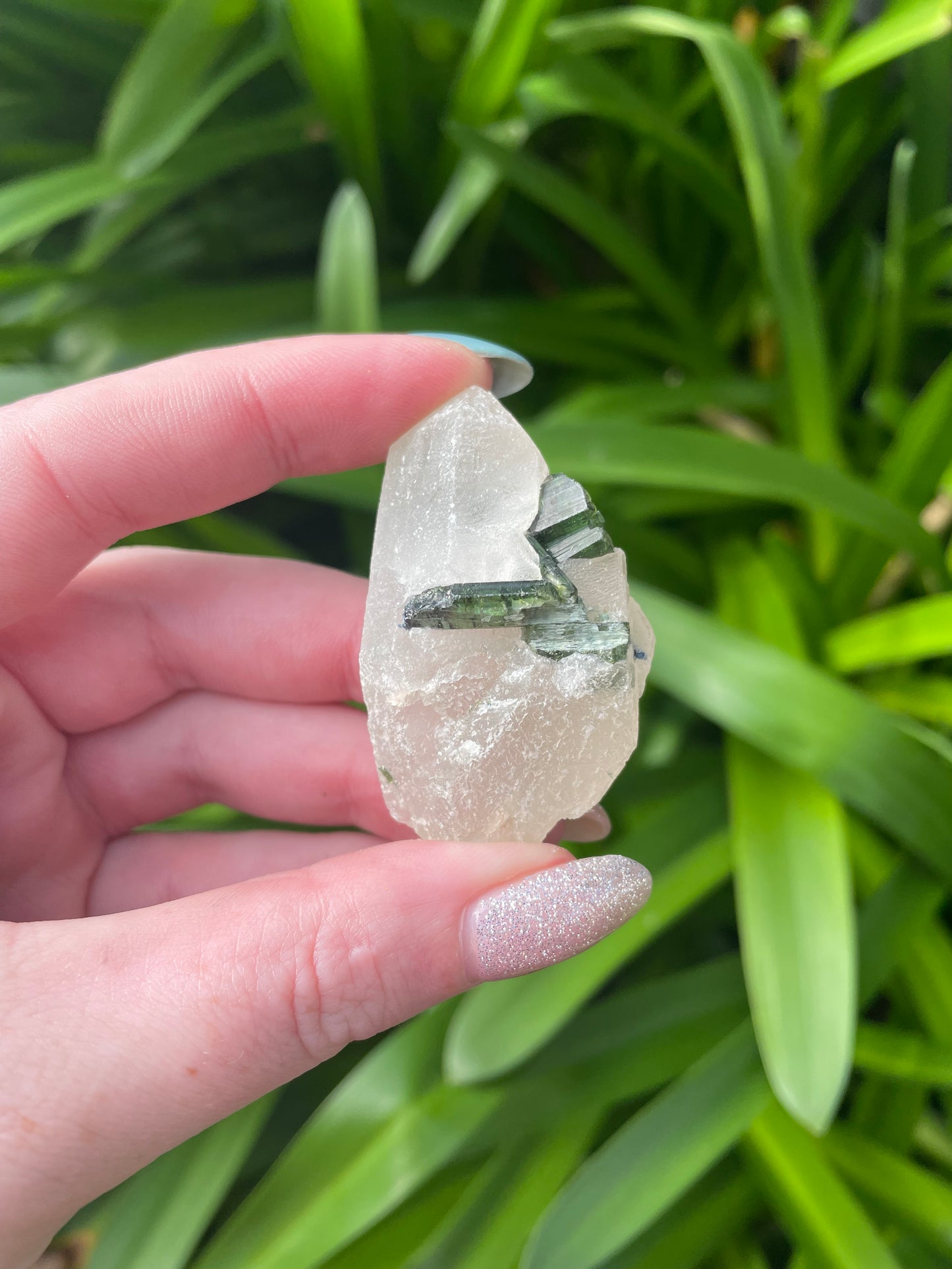 Green Tourmaline in Quartz Rough Piece D