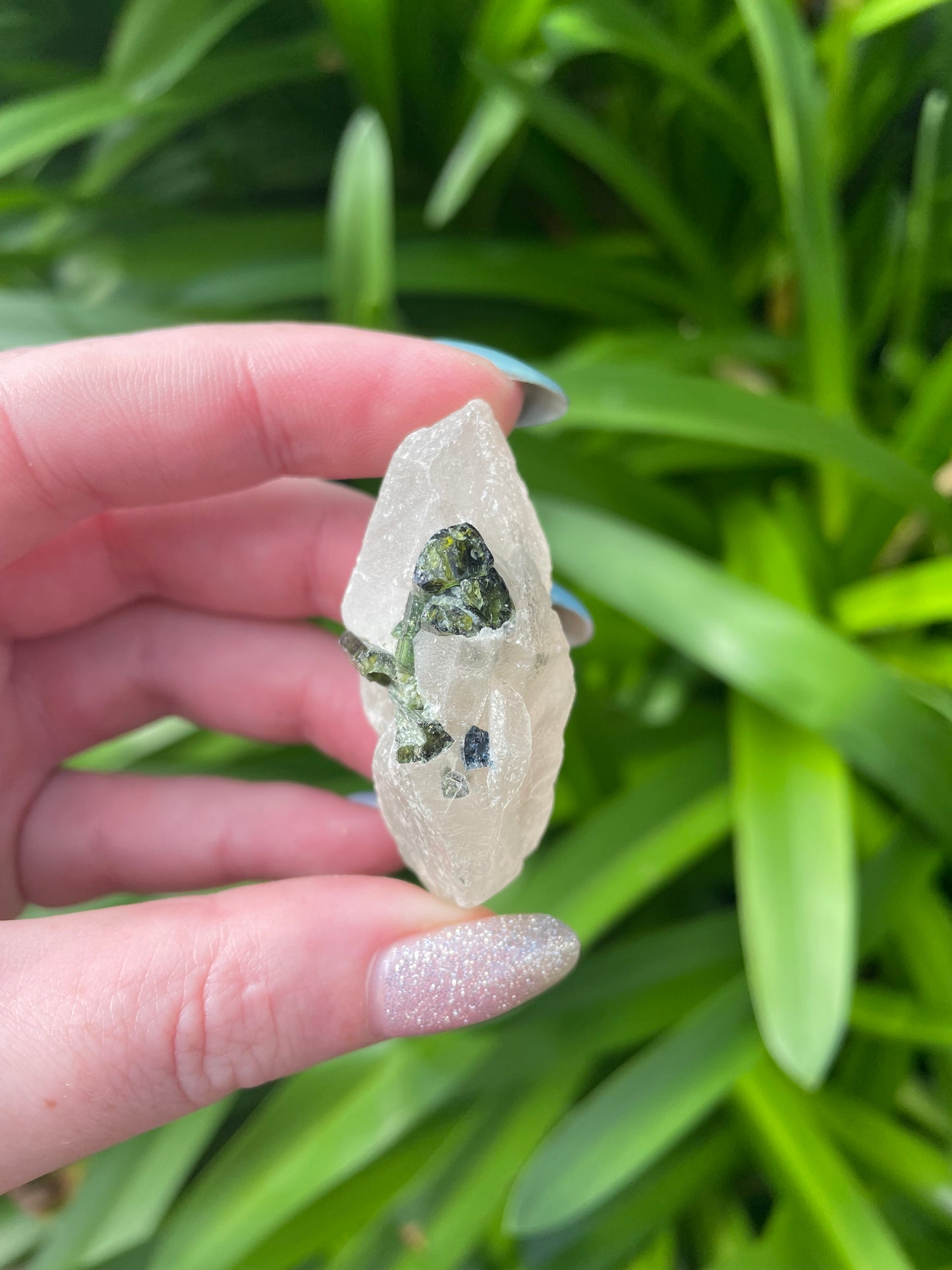 Green Tourmaline in Quartz Rough Piece D