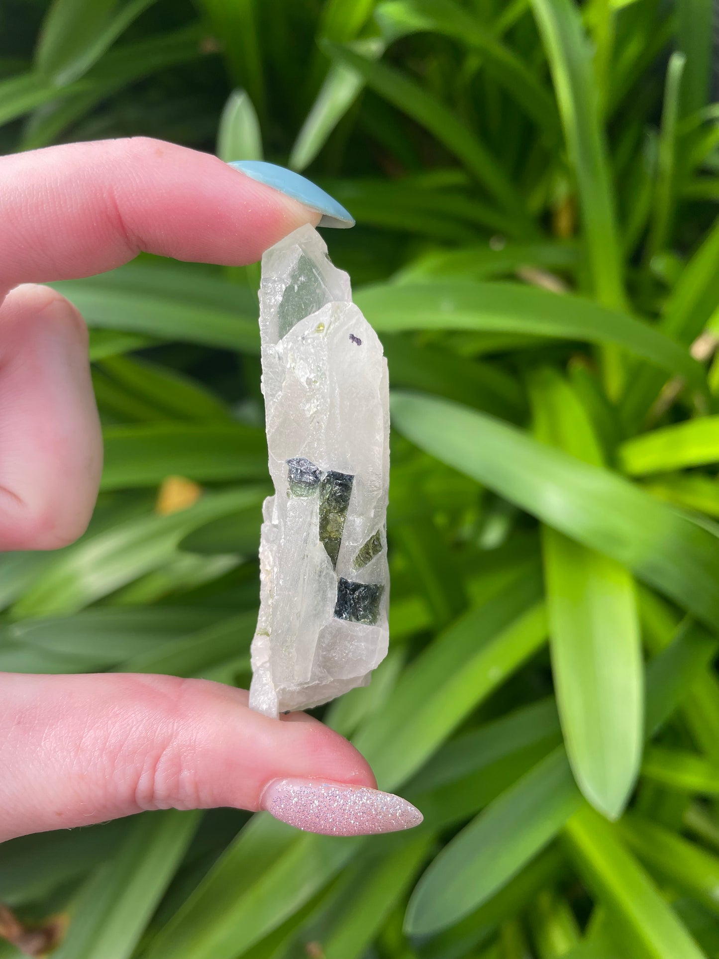 Green Tourmaline in Quartz Rough Piece E