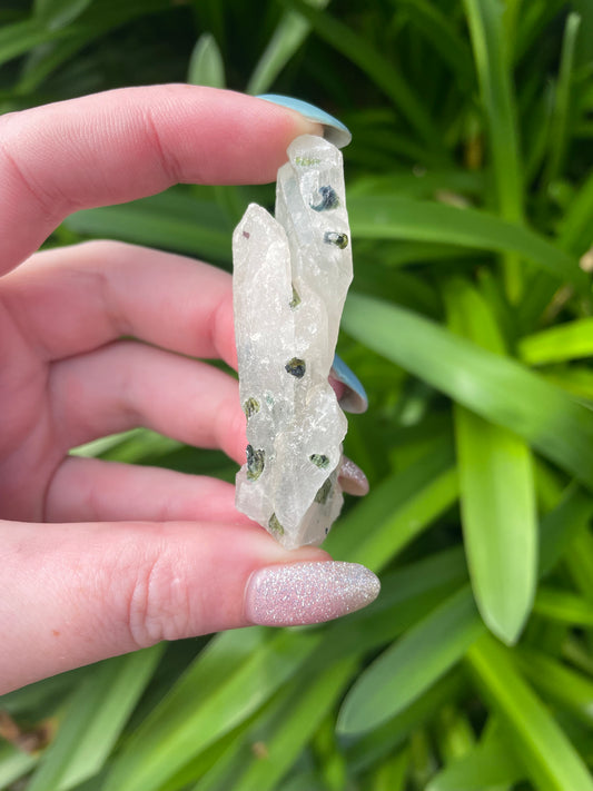 Green Tourmaline in Quartz Rough Piece E