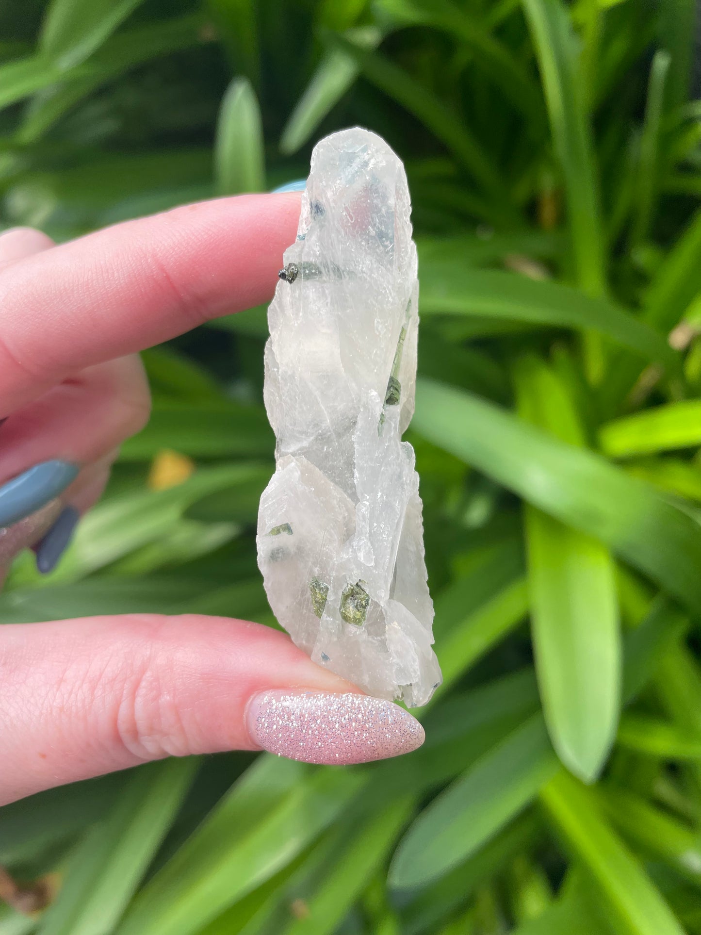 Green Tourmaline in Quartz Rough Piece E